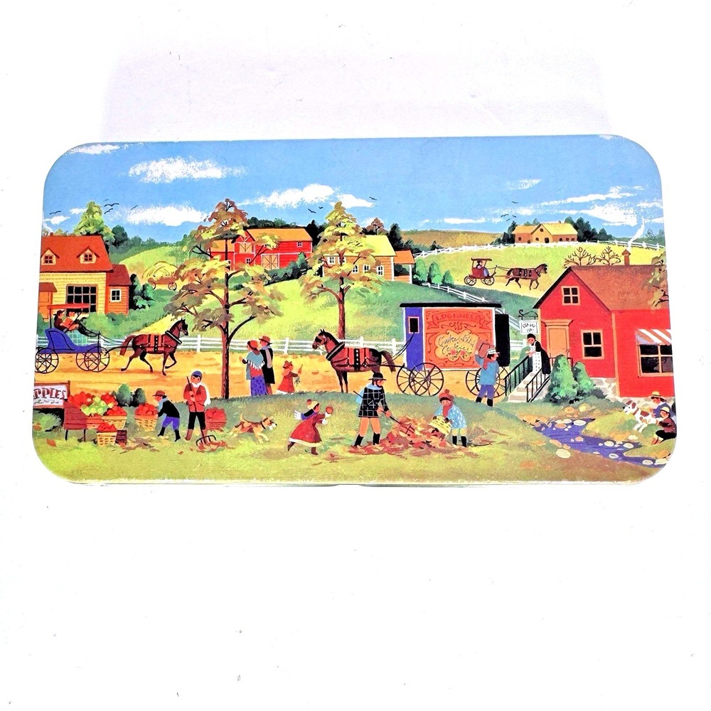 Vintage Tin Box Company‎ Americana Farm Scene Storage Tin 1983 Hinged Case